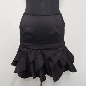 KM Collections Skirt Mini Ruffle Tulip Flare Tiered Nylom Stretch Zip‎ Black 8
